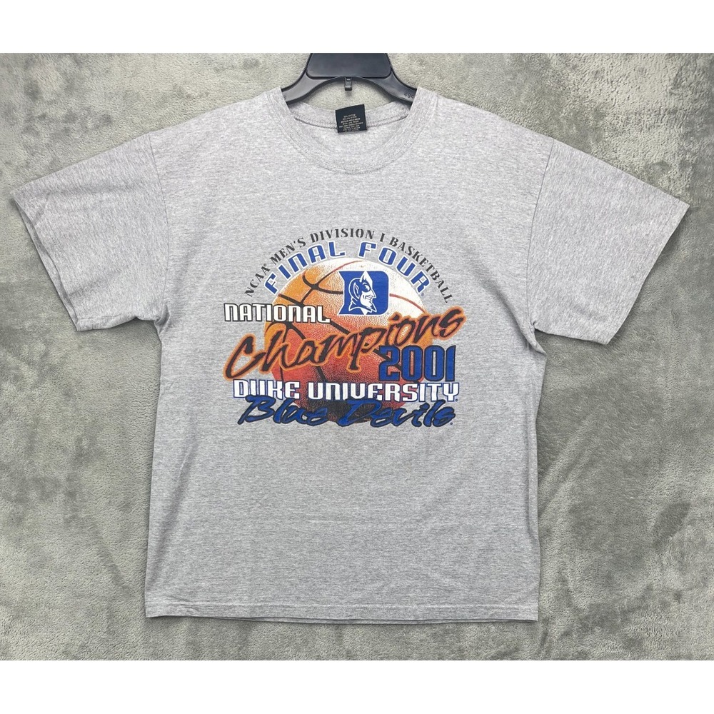 VTG Gear for Sports Duke Blue Devils 2001 NCAA National Champs T Shirt Sz L Grey